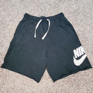 Nike Sweat Shorts Mens Medium Black Cutoff Style Spellout Swoosh Fleece